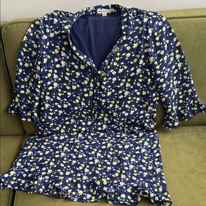 Whistles Blue Ruffled Notched Collar Blouse